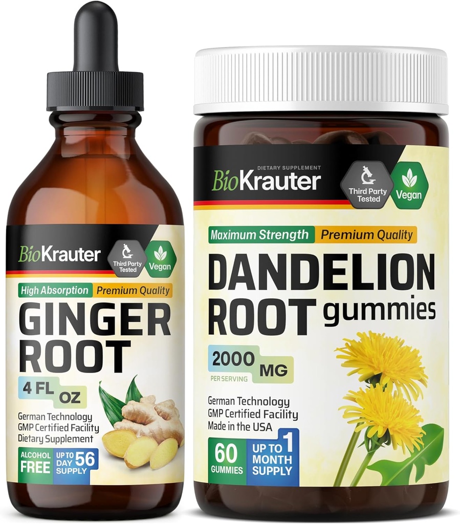 Teinture de racine de gingembre BIO KRAUTER 4 Fl. Oz. & Dandelion 60 Gummies