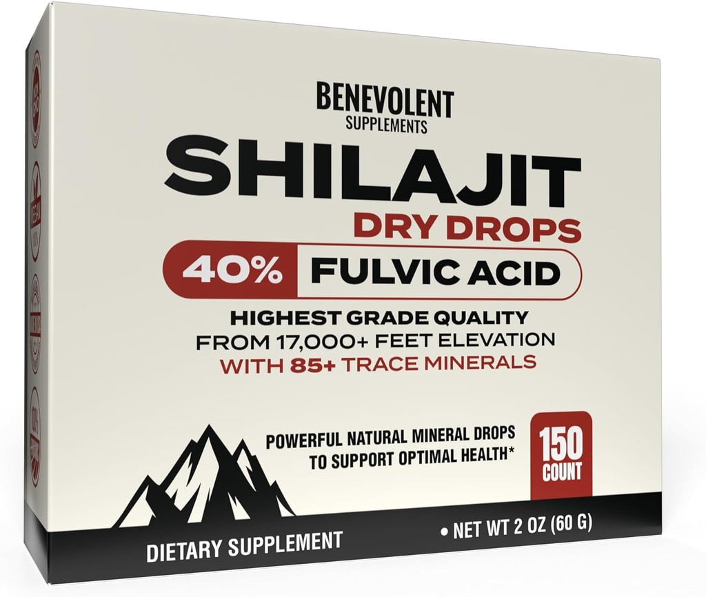 Prime Shilajit gouttes sèches - (150 comtes, 250mg chacun) Potence maximale Shilajit pur pour les hommes avec 40% d'acide fulvic et 85+ minéraux traces pour l'énergie, le métabolisme et la santé immunitaire - Non-OGM et fabriqués aux États-Unis