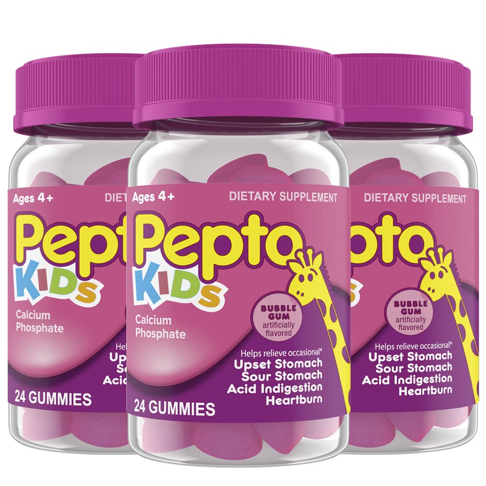 Pepto Kids Gummies, aide à soulager l'estomac occasionnelle, l'indigestion acide, l'estomac acide et les brûlures d'estomac, 72 Total (3 paquets de 24)