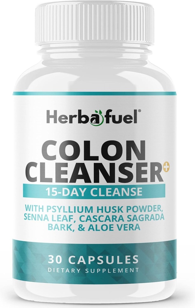Colon Cleanse - Soutient le détox, la santé des gourdes et le dégel - Contient des herbes, des fibres et des probiotiques - Formule de nettoyage avancée avec poudre de musc de Psyllium, non-OGM, 30 capsules
