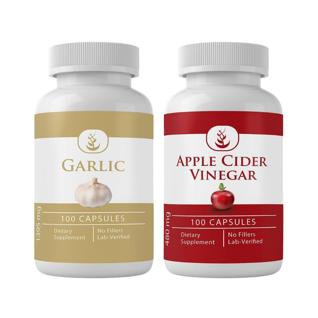 INGRÉDIENTS ORIGINAUX Ail et cidre de pomme Capsule de vinaigre (100 capsules chacune), Pas d'additifs ou de remplisseurs, laboratoire vérifié