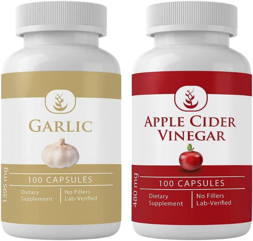INGRÉDIENTS ORIGINAUX Ail et cidre de pomme Capsule de vinaigre (100 capsules chacune), Pas d'additifs ou de remplisseurs, laboratoire vérifié