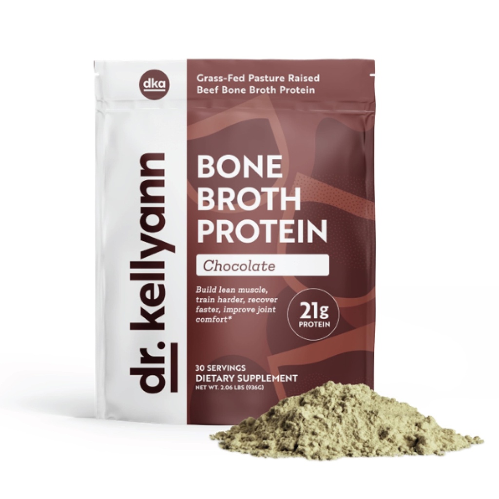 Dr Kellyann Keto Bone Broth Protein Powder Chocolate - Protéines 21g, 2g Carbs nets - Collagène hydrolysé à l'herbe - Sans sucre, sans gluten et sans produits laitiers, paléo, shakes de protéines kéto (30 portions)