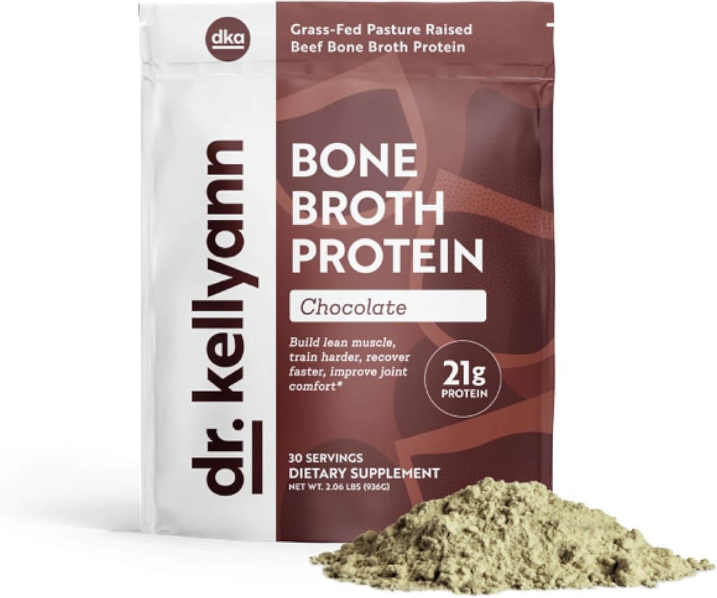 Dr Kellyann Keto Bone Broth Protein Powder Chocolate - Protéines 21g, 2g Carbs nets - Collagène hydrolysé à l'herbe - Sans sucre, sans gluten et sans produits laitiers, paléo, shakes de protéines kéto (30 portions)
