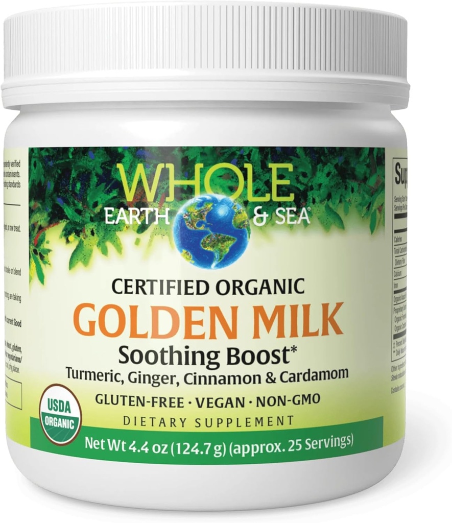 La terre entière et la mer à partir de facteurs naturels, le lait d'or boost apaisant avec le curcuma, le gingembre et plus 4.4 oz poudre
