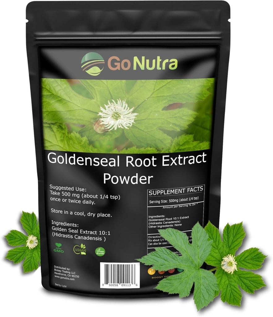 Go Nutra Goldenseal Root Extract Pure Goldenseal Poudre Potent 10:1 Goldenseal Extract 4oz. Supplément à base de plantes Graine de phoque doré