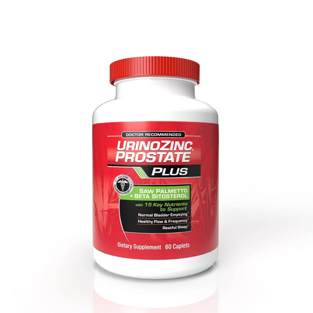 Urinozinc Prostate Plus, Saw Palmetto & Beta Sitostérol Supplément pour hommes, réduire les mictions fréquentes (1 mois d'approvisionnement, 60 comtes)