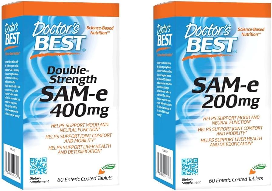 Best SAM-e 400 mg, Vegan, sans gluten, sans soja, sans mood et soutien articulaire, 60 Enteric Coated et SAM-e Mood et soutien articulaire et santé du foie (classe pharmaceutique/non-OGM/sans gluten)