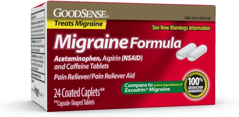 Bonnes capsules de formule de migraine - Acétaminophène, Aspirine (NSAID) et caféine - Antidouleur, 24 Compte