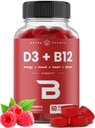 NutraChamps Vitamine D3 & B12, Méthyl B12 Gummies pour adultes et enfants, Enhanced with Vitamine D 3 & B9 Vitamine Folate, Énergie naturelle, Mood, Métabolisme & Focus, Framboise, 60 Gummies