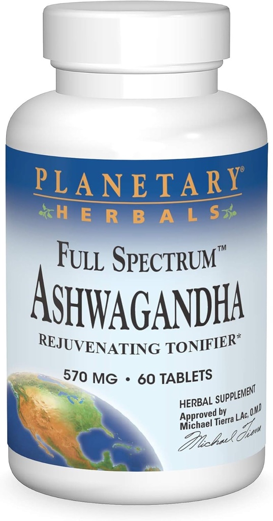 Herbes Planétaires Ashwagandha, Full Spectrum 570 mg Tonificateur rajeunissant - 60 comprimés