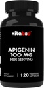 Apigenin 100mg par portion - 120 capsules végétales - Extrait cru de plante de la fleur de chamomille - Non Habit Forming – Bioflavonoïdes actifs et antioxydants