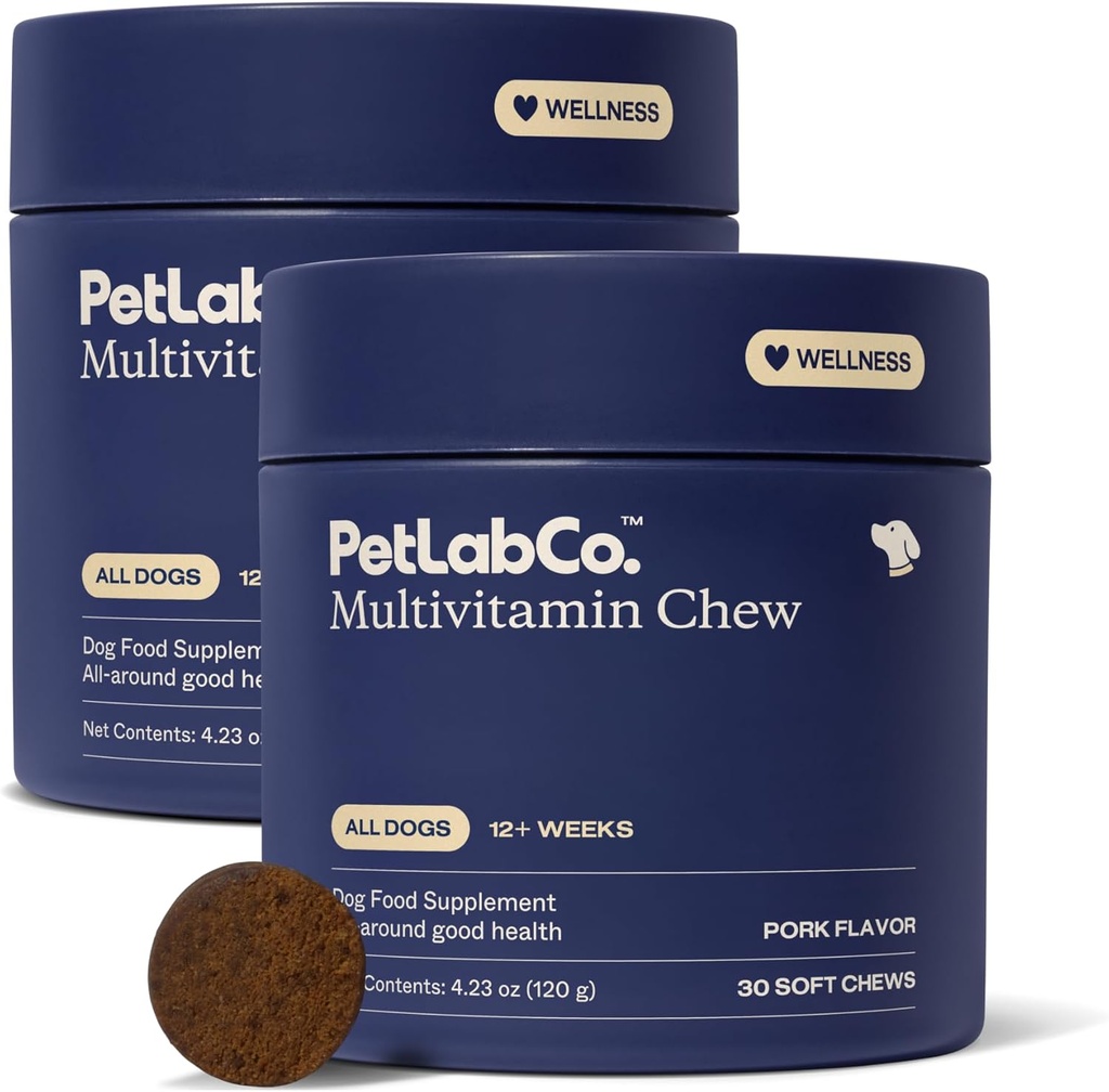 PetLab Co. 22 in 1 Dog Multivitamin - Support Dog's Immune Response, Skin, Coat, Joints & Overall Health - Vitamins A, E, D, B12, Minerals, Antioxidants - Chewable Pork Flavor