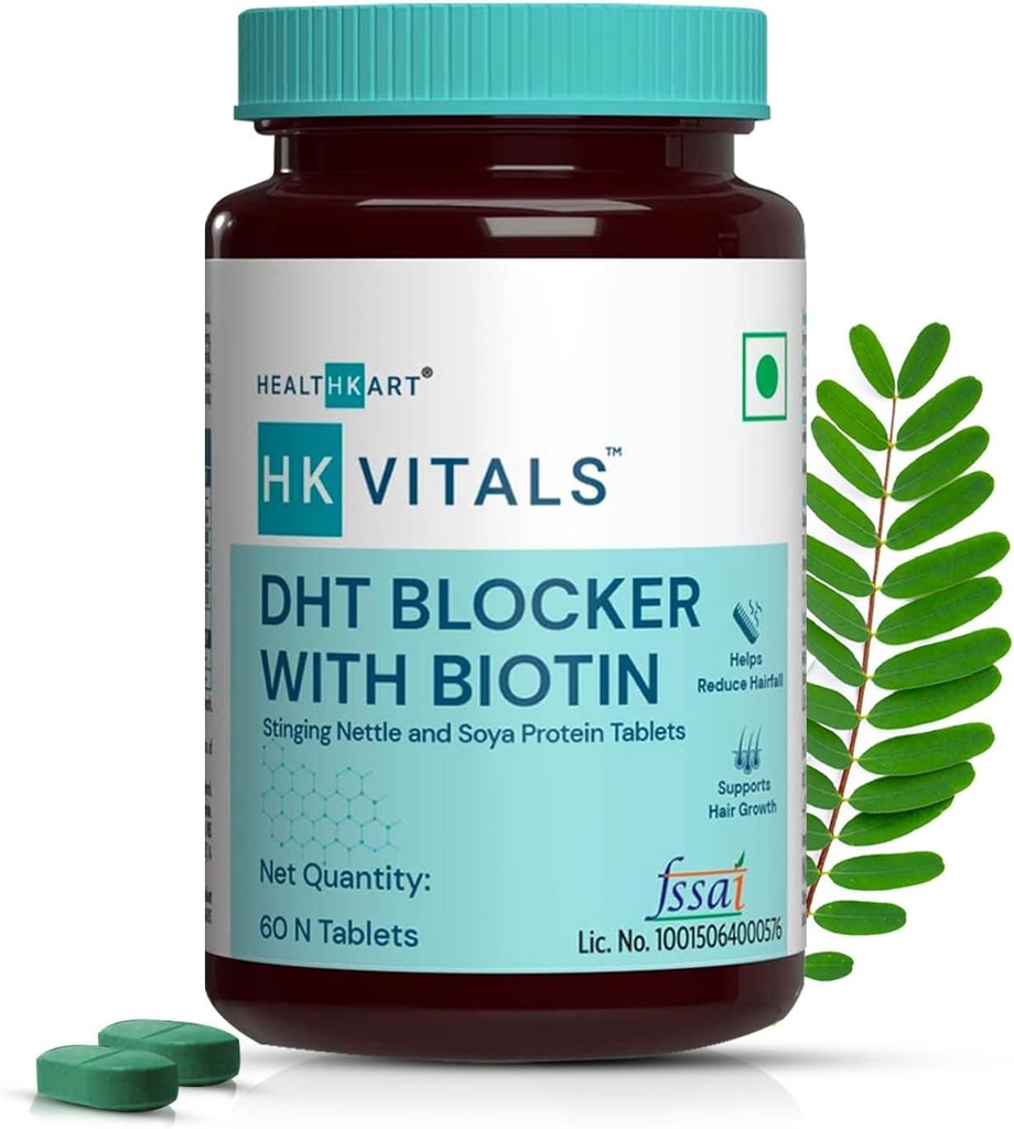 HK Vitals DHT Blocker with Biotin, Stinging Nettle and SOYA Protein, Helps Reduce Hair Fall, Stimulates Hair Growth, 60 Tablets