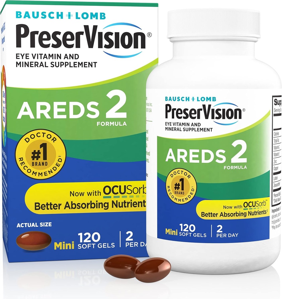PreserVision AREDS 2 Vitamines oculaires, #1 Eye Doctor Marque recommandée, supplément de lutéine et de zéaxanthine avec vitamine C, vitamine E, zinc et cuivre, 120 softgels (minigels)