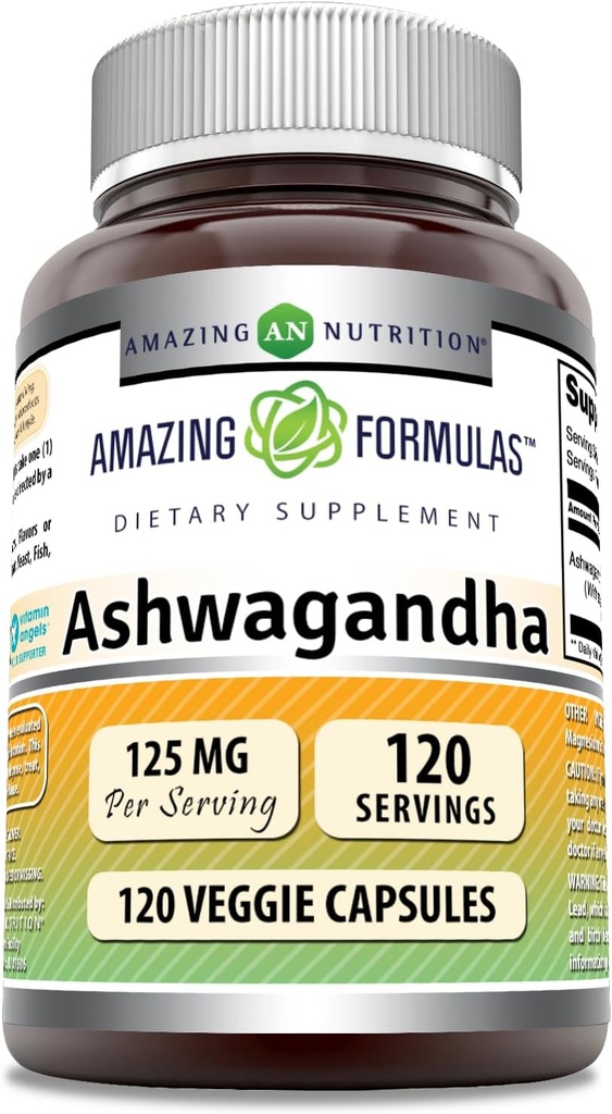 Formules étonnantes Supplément d'extrait Ashwagandha $ 125 Mg par service $ Capsules de légumes $ Non-GMO $ Sans gluten $ Fabriqué aux États-Unis (1 Pack, 120 Compte)