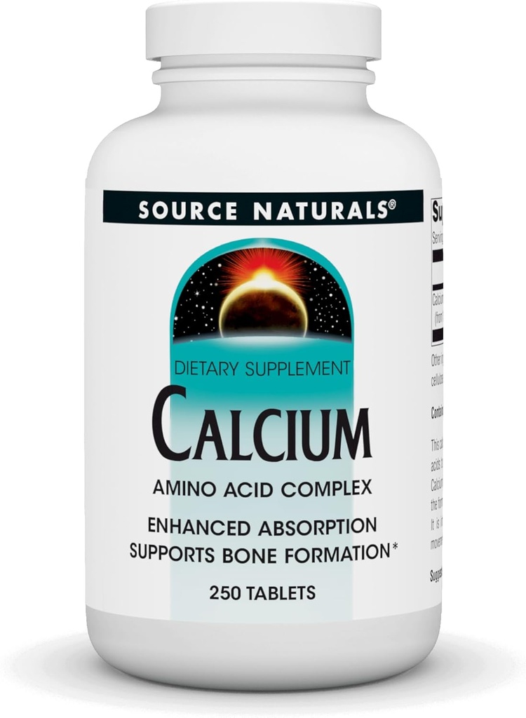 Source Naturals Calcium, complexe acide amino- Absorption améliorée et soutient la formation osseuse* - 250 comprimés