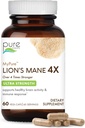 PURE ESSENCE LABS MyPure Lion's Mane 4X - Ultra Strength Cerveau Supplément avec 6:1 Extrait d'eau chaude et 10:1 Extrait pour la santé cognitive, Focus, Mémoire et Clarté mentale, 60 Capsules