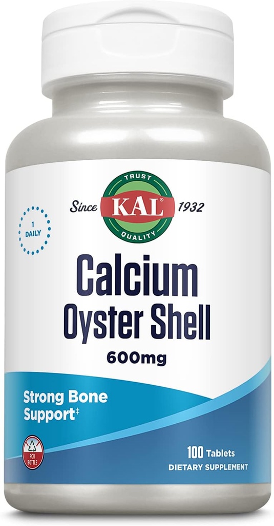 Comprimés de coquille d'huître de calcium KAL, 600 mg, 100 Nombre