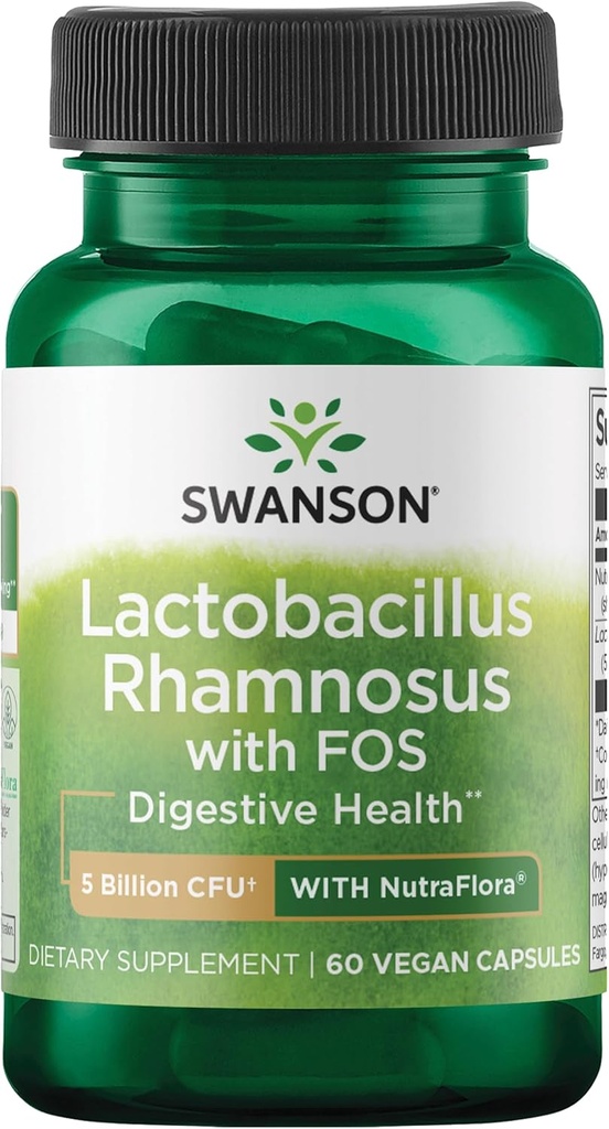 Swanson Lactobacillus Rhamnosus avec FOS - Supplément probiotique soutient la santé digestive - 5 milliards CFU - favorise la santé des tracts de l'IG pendant les voyages - (60 Veggie Caps)