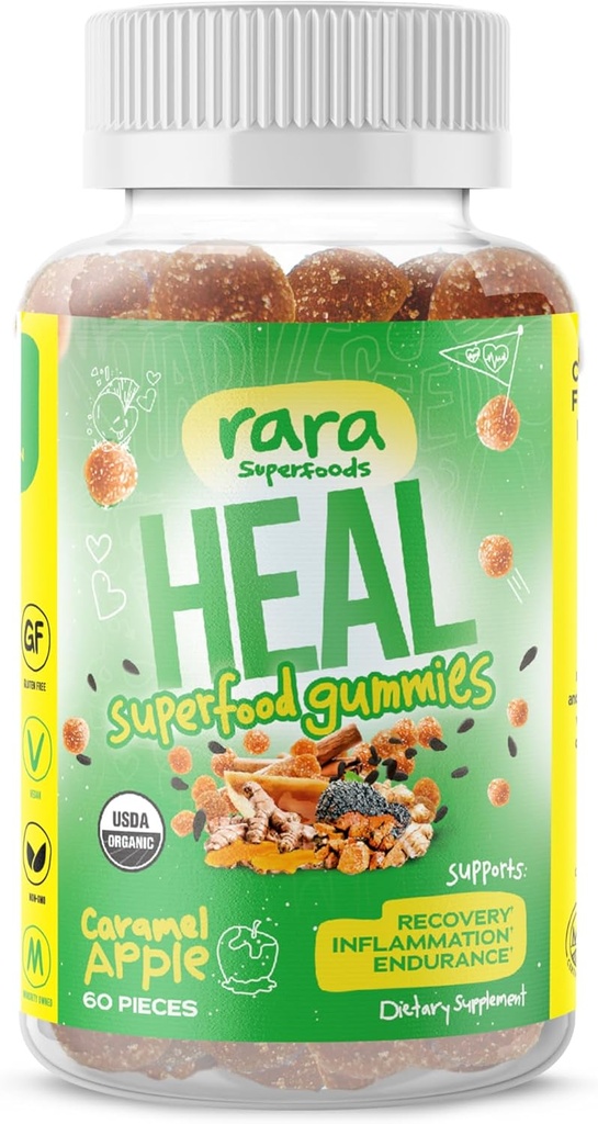 HEAL Mind & Body Recovery USDA Certified Organic Gummies – Natural Recovery Support, Vegan & Gluten-Free, infusé avec le curcuma sauvage, Ginger de Ceylan sauvage et Chaga (60 Gummies, HEAL)