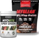 Myogenix Myovite Supergreens Poudre et Myolean Chocolate Whey Protein Bundle – Digestion, immunité et 40g High-Protein Whey – Soutien Gut Santé, croissance musculaire et récupération