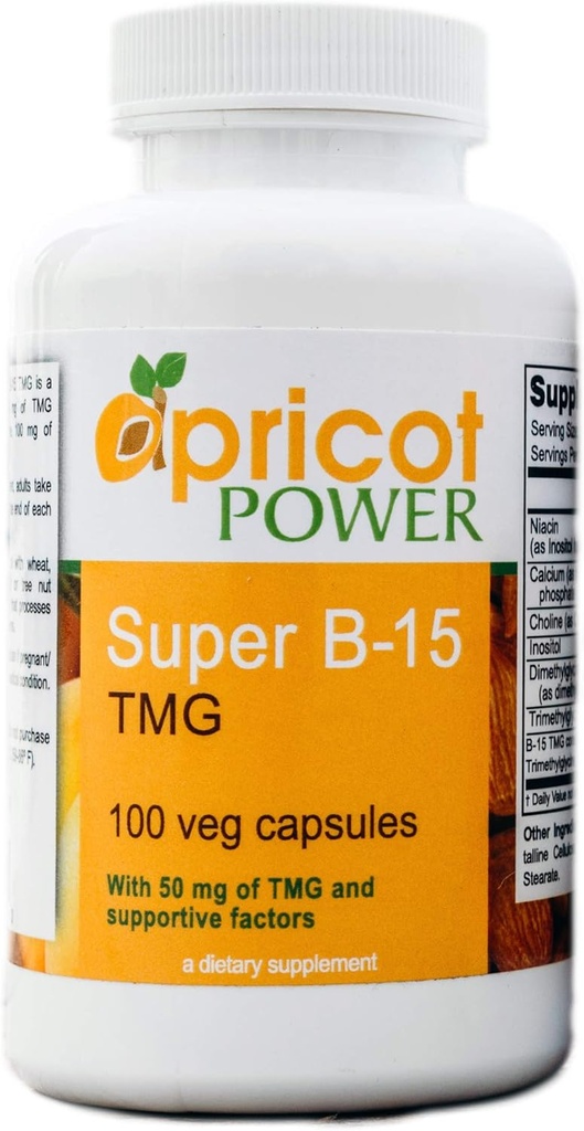Apricot Power Super B-15 Acide pangamique non toxique - Niveaux d'oxygène et énergie pour la santé - 100 capsules de vég.