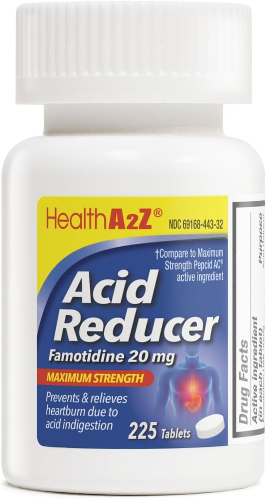 HealthA2Z® Réducteur d'acides Famotidine 20mg Exclusivité maximale Relief de la brûlure cardiaque en raison de l'indigestion acide (225 comprimés (paquet de 1))