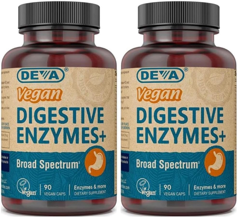 Deva Vitamines Vegan Enzymes digestifs plus supplément - Un mélange unique d'enzymes et d'herbes - 90 capsules (paquet de 2)