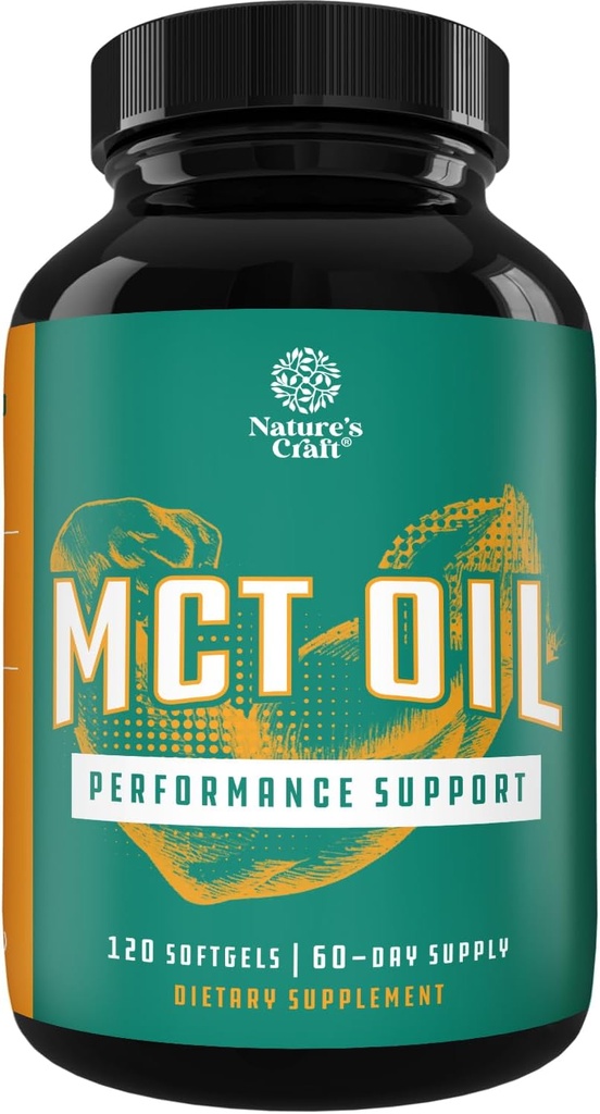 C8 MCT Oil Softgels - Supplément d'huile de noix de coco MCT à chaîne moyenne avec des triglycérides Capryliques/Capric pour la sculpture corporelle, l'énergie améliorée et l'endurance - Suppléments de kéto pour perte de poids - 120 Ct