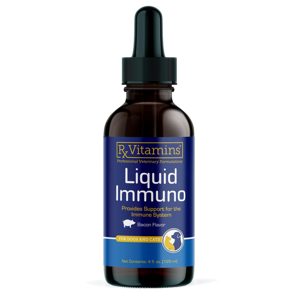Rx Vitamines Liquid Immuno Dog & Cat Immune Support - Supplément Champignon Reishi pour chiens et chats Plus L-Lysine - Suppléments Idéal pour les yeux, Suppléments Immunitaires pour animaux de compagnie - 4 oz