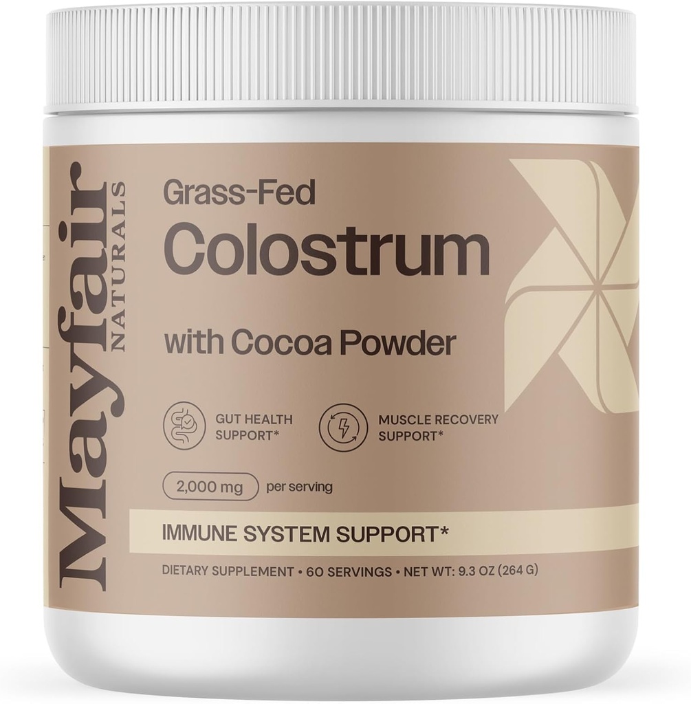 Supplément au colostrum bovin alimenté par l'herbe avec de la poudre de cacao, pour les enfants et les adultes, soutien du système immunitaire, Gut Health et récupération musculaire, 60 portions