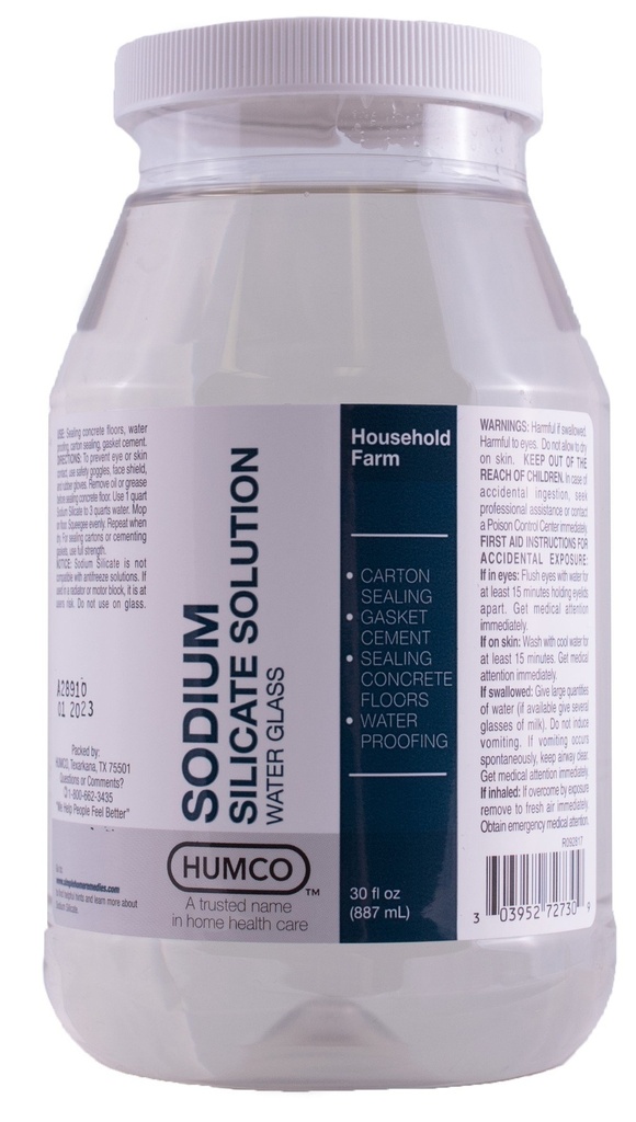 Solution de silicate de sodium Humco 30 oz, verre à eau.