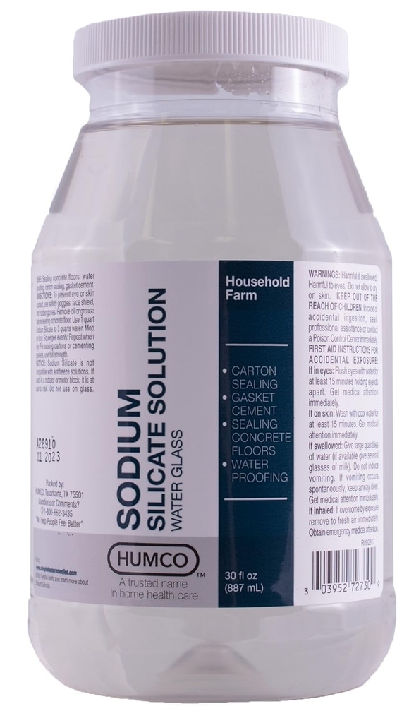 Solution de silicate de sodium Humco 30 oz, verre à eau.