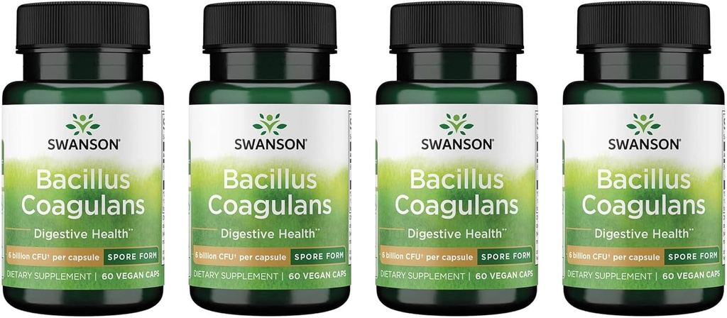 Swanson Bacillus Coagulans - Supplément probiotique naturel à l'appui de la santé digestive w/ 6 Million UFC - Peut soutenir l'IG et la santé globale de l'intestin - (60 Capsules de Veggie) 4 Pack