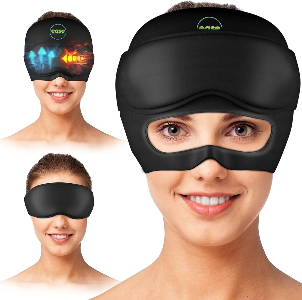 Migraine Relief Cap - 2 in 1 Soothing Headache Relief Cap with Detachable Eye Mask 20% Extra Gel - Headache Hat for Migraines - Cold Ice Head Wrap Products for Stress, Tension, Hangover & Puffy Eyes