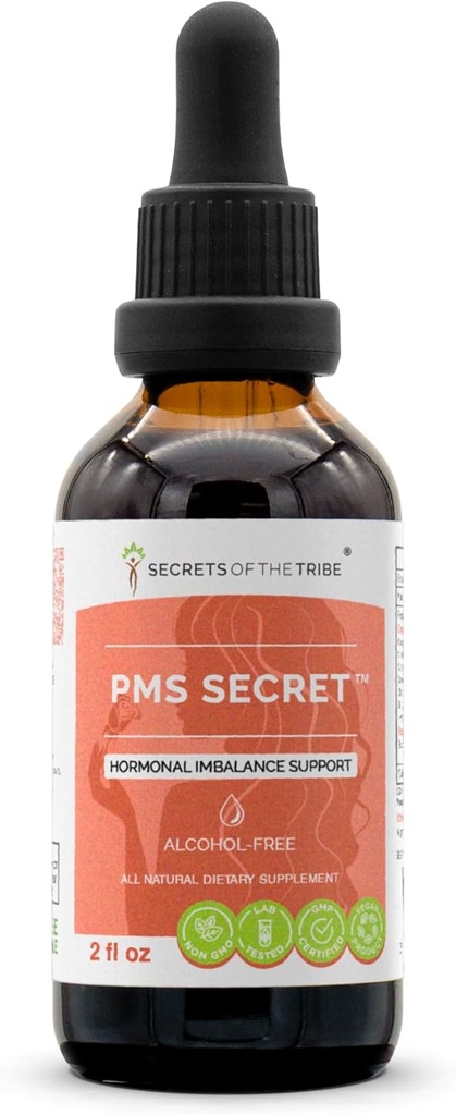 PMS Secret Alcool-Free, Glycerite Black Cohosh, Cramp, Vitex, Valerian, Dandelion, Camomile, St. John's Wort. Teinture, extrait d'herbe Iméquilibre hormonal Support 2 OZ