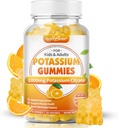softbear Citrate de potassium 1000mg, Gommies de potassium sans sucre pour adultes Soutien Crampes de jambe et santé musculaire Supplément de potassium haute puissance Gommies Orange Flavor 60 Comte
