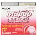 MAJOR Enfants Mapap Acétaminophène 160 mg Comprimés à croquer - Réducteur de la douleur/réducteur de la fièvre - Aspirine libre - Ibuprofène libre - pour les âges 2 à 11-24 Nombre (1 paquet)