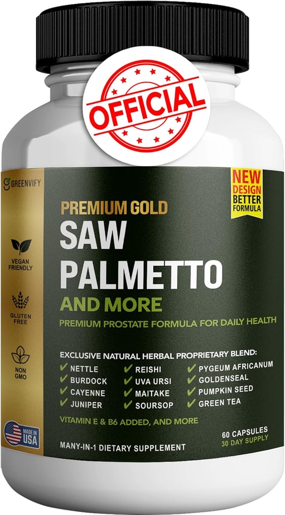 Saw Palmetto pour hommes Prostate Supplement de soutien prostate pour la santé des hommes Exclusion Potent Saw Palmetto pour DHT, Urinary et Prostate Health (60, hommes)