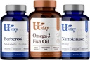 Utzy Naturals Berbercol de 500mg Citrus Bergamot (comme Bergamonte) & Berberine, Nattokinase de 100mg + Omega 3 Huile de poisson