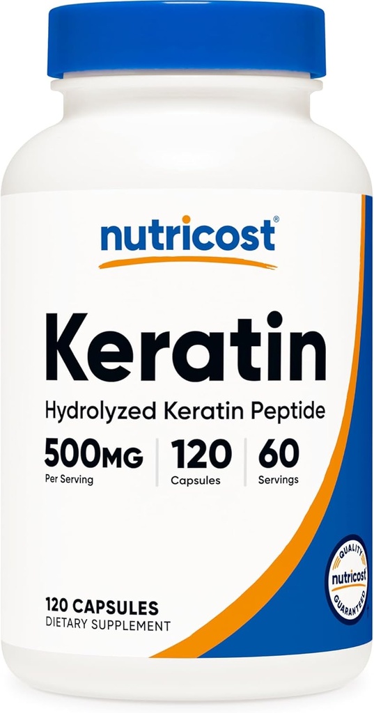 Nutricost Keratin Capsules de peptide hydrolisée - 500MG, 120 Capsules (60 portions) - Formule sans gluten sans OGM