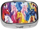 Cute Cartoon Horses Printed Square Pill Organizer with 2 Compartiments, Portable Mini Pill Box Pill Case pour la médecine, vitamine, huile de poisson, suppléments