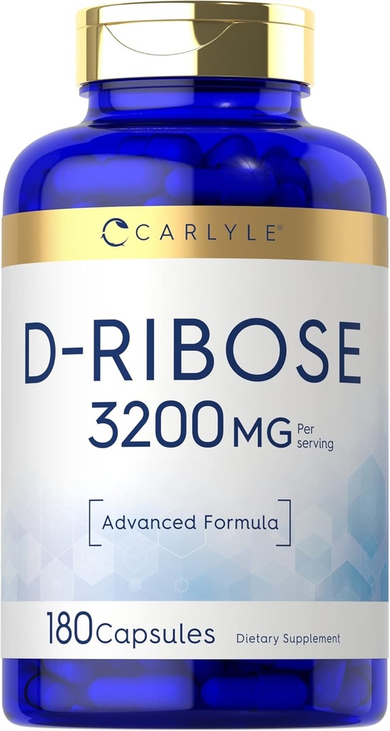 Carlyle D-Ribose Capsules $ 3200mg $ 180 pilules $ Formule avancée $ Non-OGM, supplément sans gluten