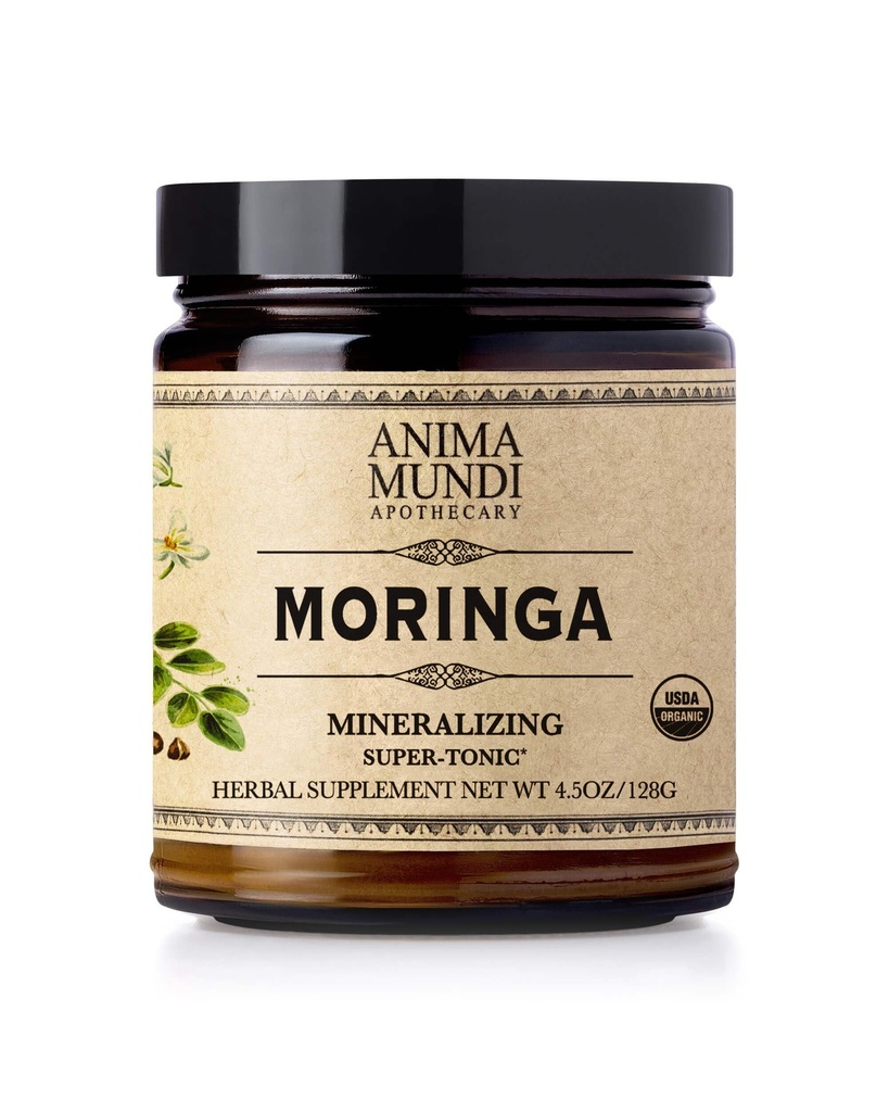 Anima Mundi Apothecary Moringa Poudre de feuille - Pure Bio Rainforest Superfood - Supplément de soutien énergétique, poudre verte naturelle et non OGM (6oz / 170g)