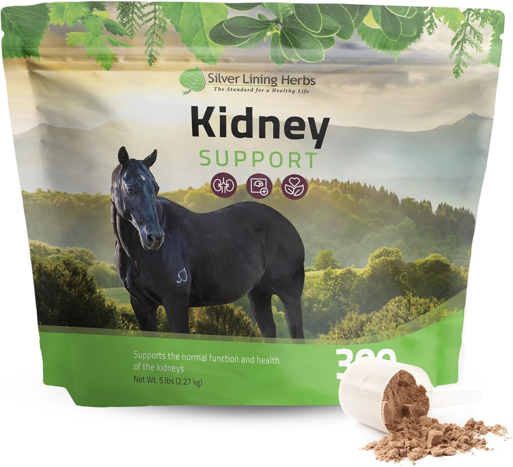 Supplément de soutien au rein pour les chevaux - Suppléments pour les chevaux pour la santé du rein et le soutien des vésicules - Complète avec la camomille, l'ail, la baie Juniper et plus - 5 lb (300 portions)