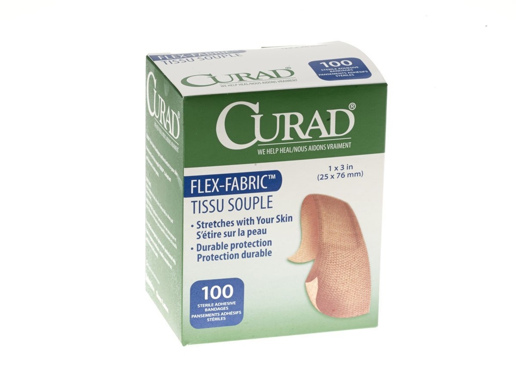 CURAD Flex-Fabric Bande adhésive, 1" Largeur, 3" Longueur, Paquet de 100