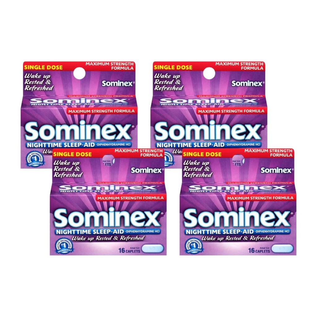 Caplets Sominex Nighttime Sleep-Aid, résistance maximale, boîtes de 16 mois (paquet de 4)