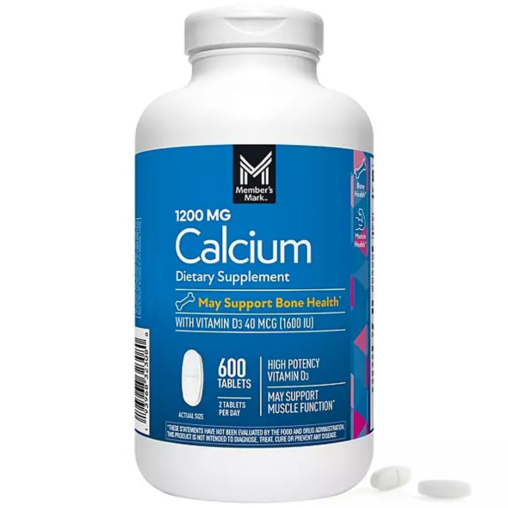 Membres marquent le calcium avec des comprimés de vitamine D3, 600 ct. - Soutient la santé des os et des muscles - Calcium haute puissance 1200 mg et vitamine D3 40 mcg