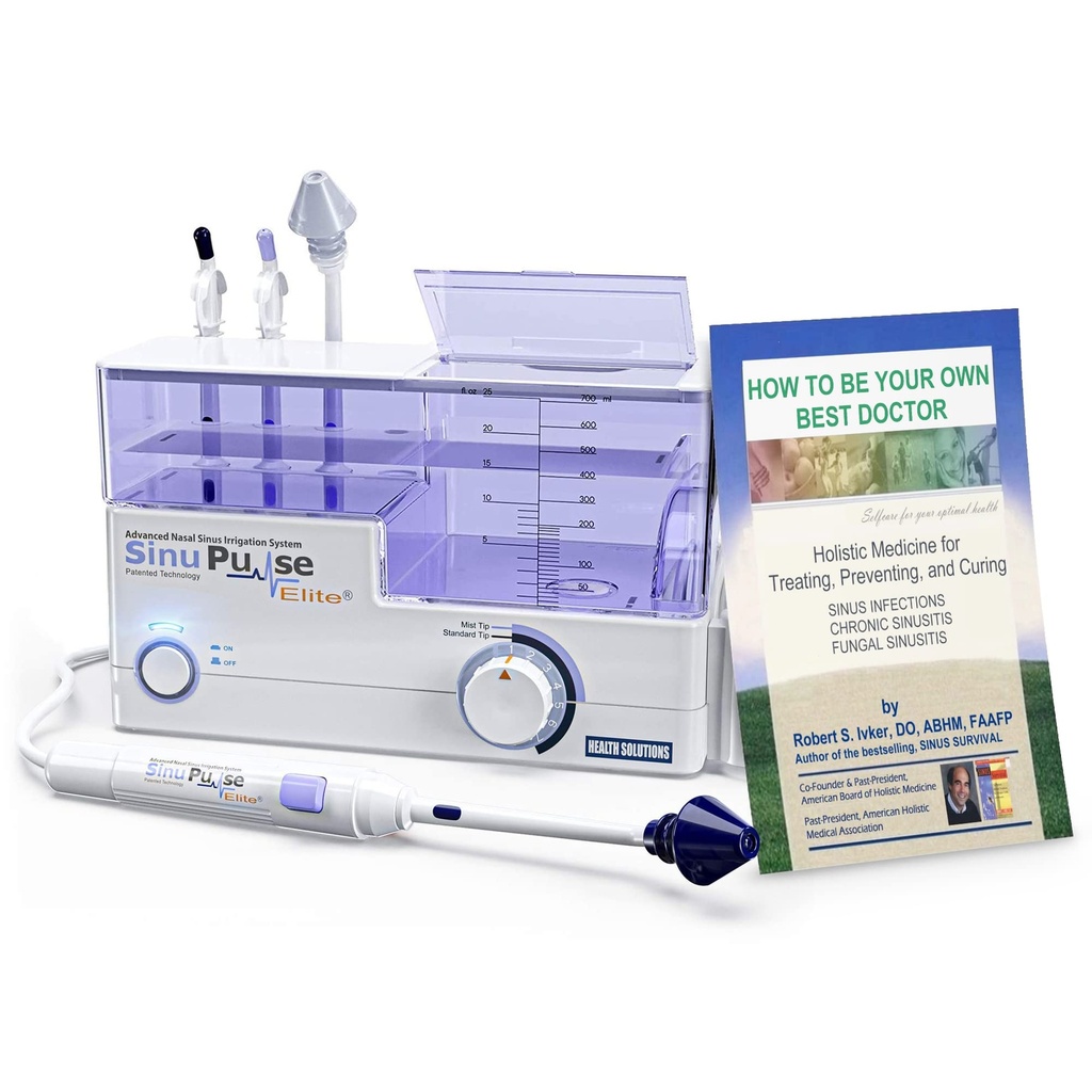 SinuPulse Elite Système avancé d'irrigation nasale, Relief de congestion nasale pulsant et machine à rincer le sinus, plus efficace que Neti Pot, Spray nasal ou bouteille de lavage nasal, avec 30 paquets SinuAir